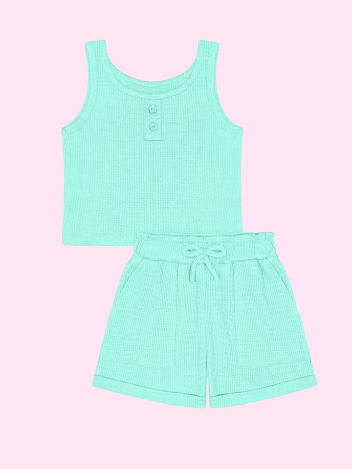 Toddler Waffle Knit 2pc Short Set- Mint