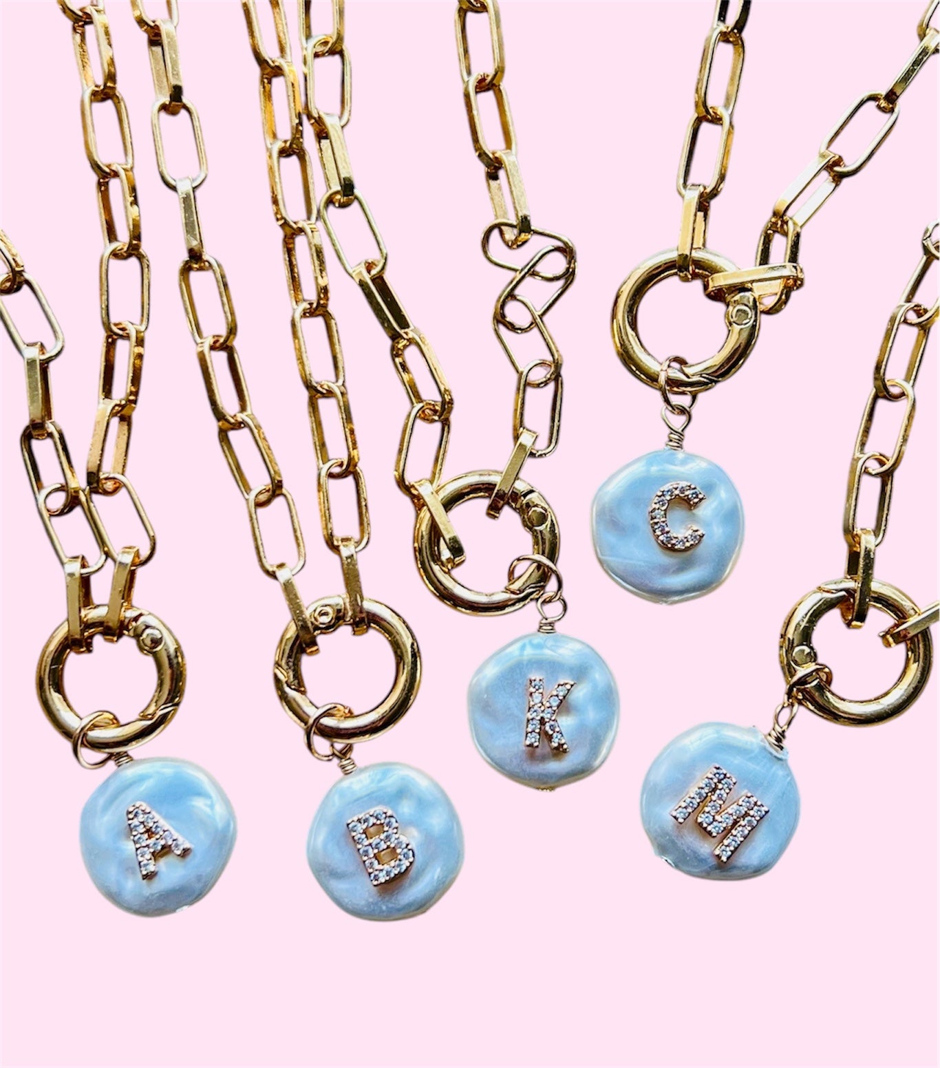 Gold Chain Necklace w/Pearl Initial Pendant