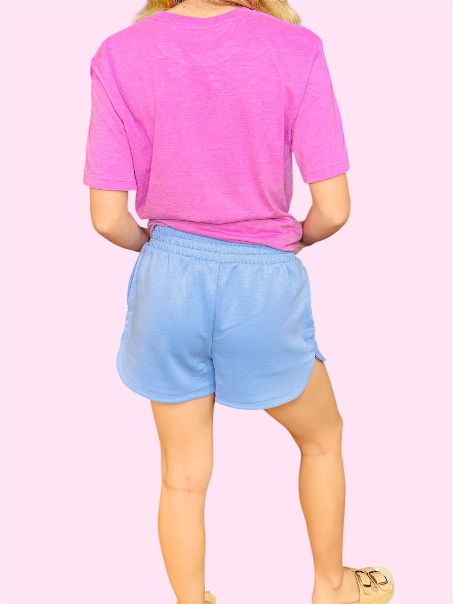 Scuba Elastic Waist Dolphin Shorts-Spring Blue