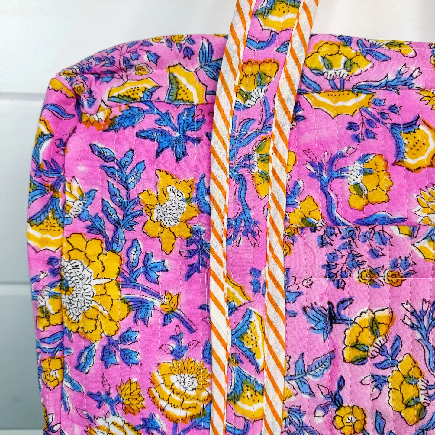 Pink/Yellow Floral Quilted Duffle/Weekender Bag