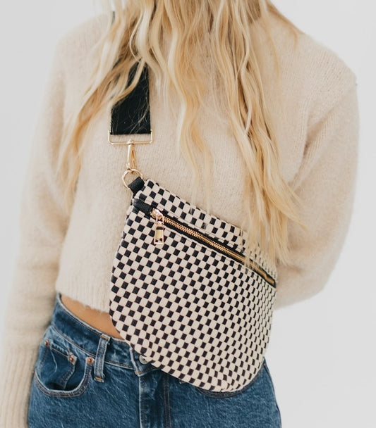 Checkered Chic Bum Bag – Black & Cream