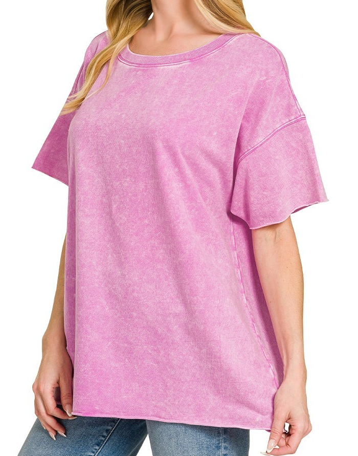 Acid Washed French Terry Top-Bright Mauve