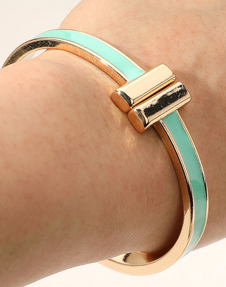 Metal Bar Enamel Hinged Bracelet