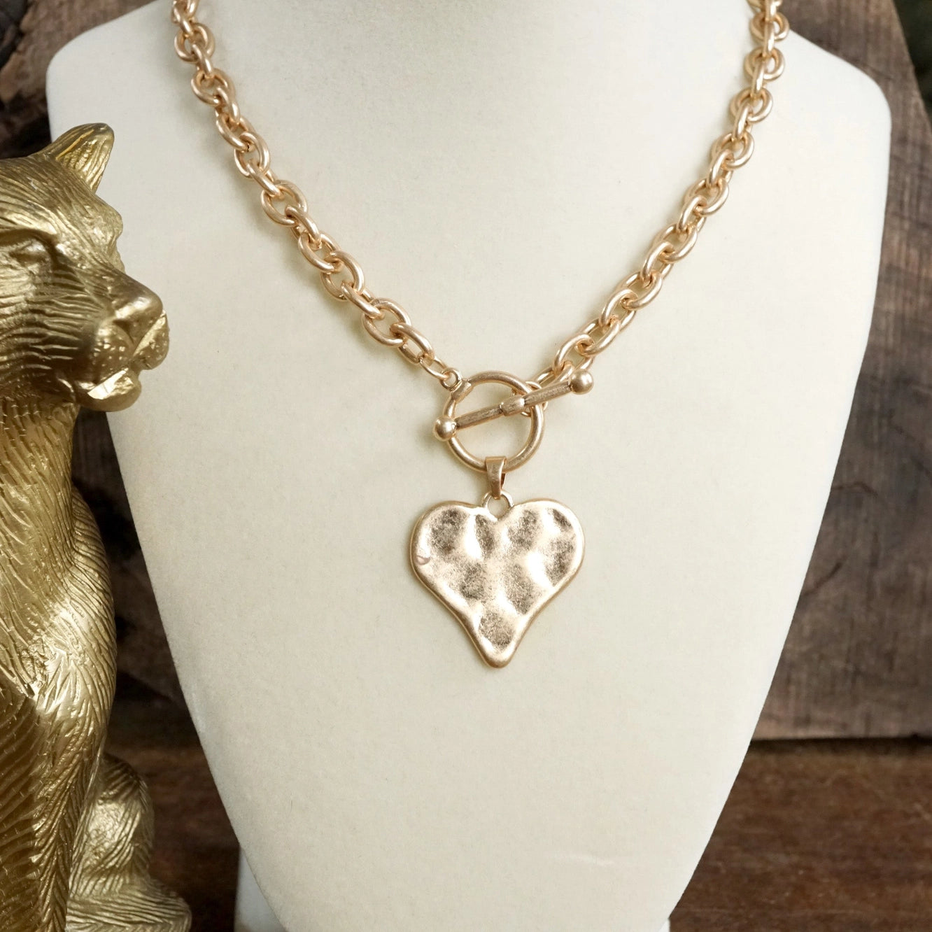 Hammered Heart Toggle Necklace