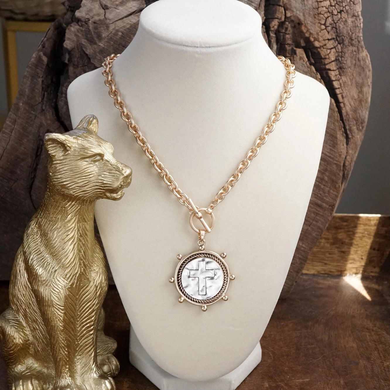 Cross Coin Toggle Necklace
