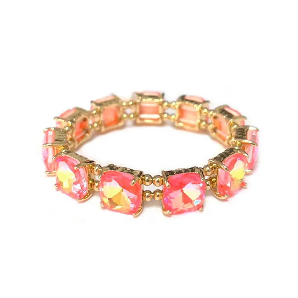 Golden Hour Sparkle Stretch Bracelet- Neon Coral AB