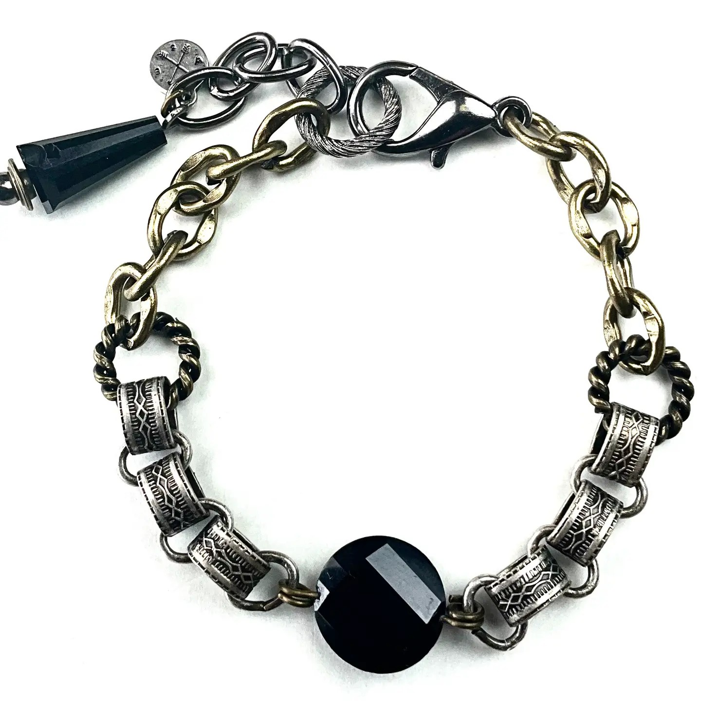 Mixed Metals Link Bracelet w/Black Stone