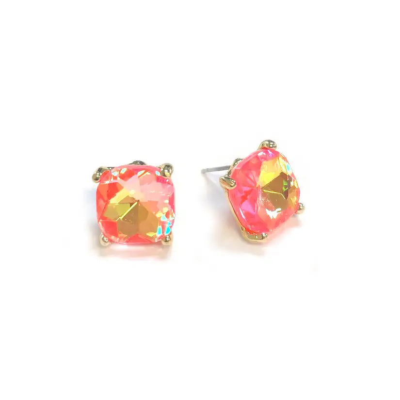 Neon Coral AB Stud Earrings