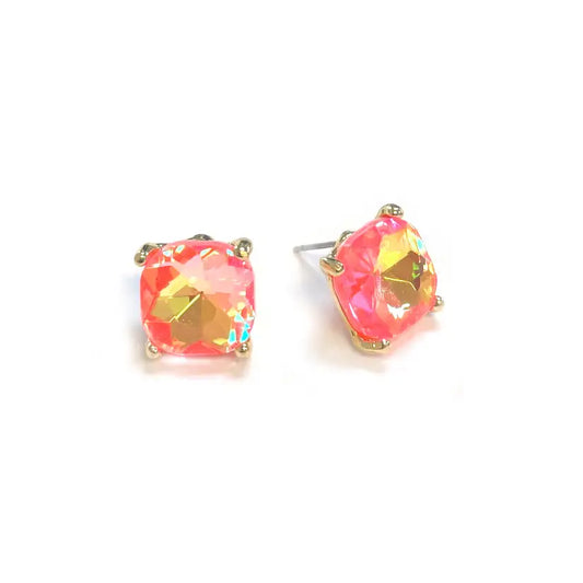 Neon Coral AB Stud Earrings