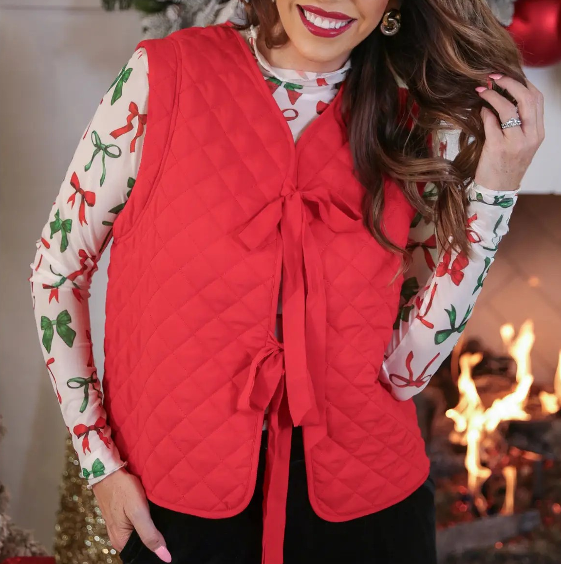 Red Quilted Tie Vest