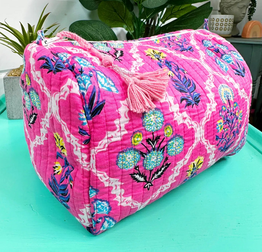 Pink Wildflower Quilted Cosmetic Bag