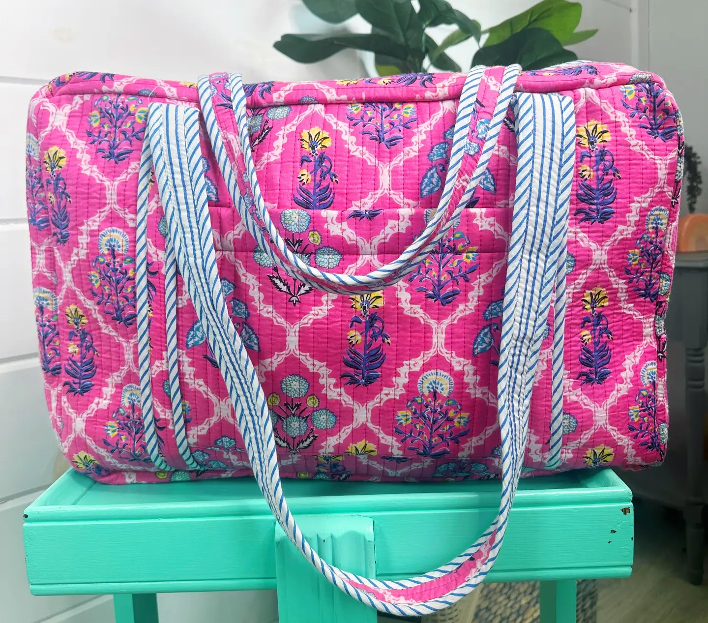 Pink Wildflower Quilted Duffle/Weekender Bag