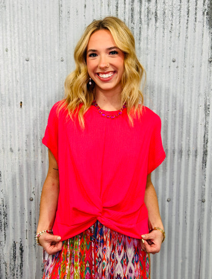 Fuchsia Twist Waist Detail Top
