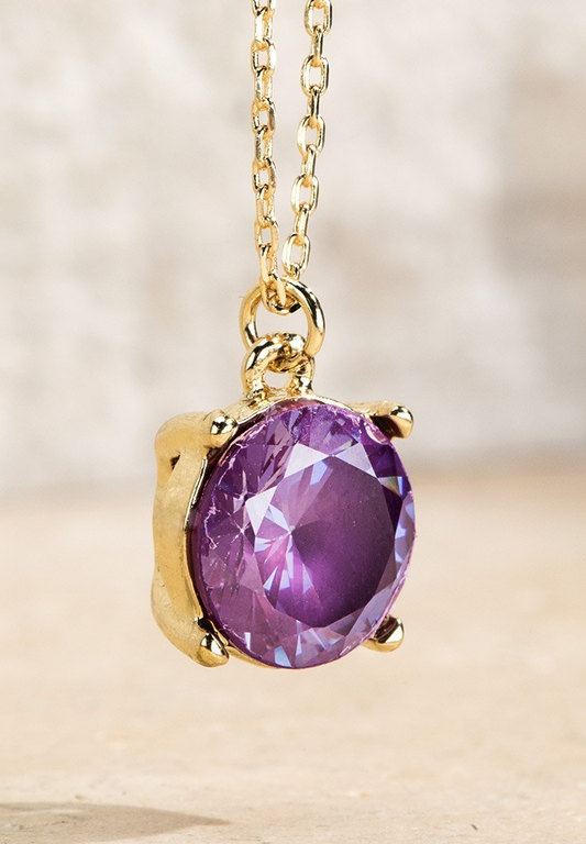 Cubic Zirconia Pendant Necklace-Purple