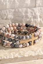 Load image into Gallery viewer, Cross Charm and Natural Stone Stretch Bracelet
