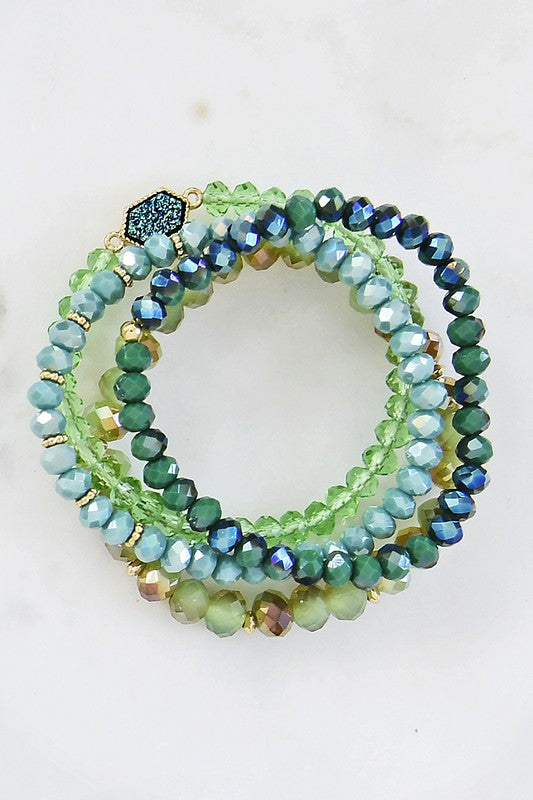Glass Bead Stacking Bracelet Set- Green