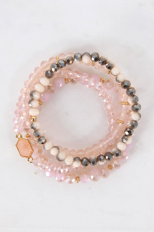Glass Bead Stacking Bracelet Set- Pink
