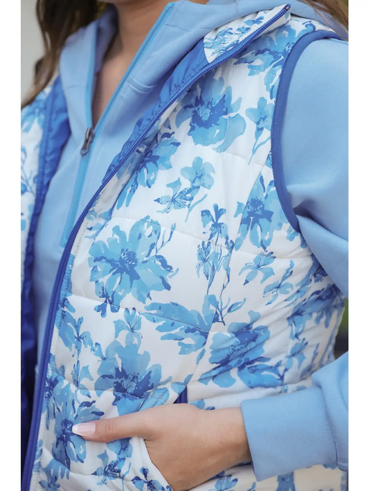 Blue Floral Puffer Vest