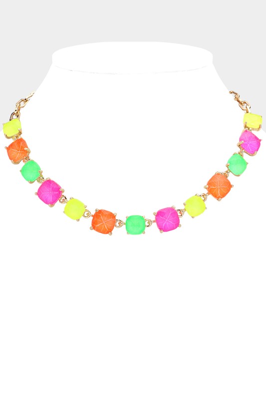 Square Stone Necklace- Multi