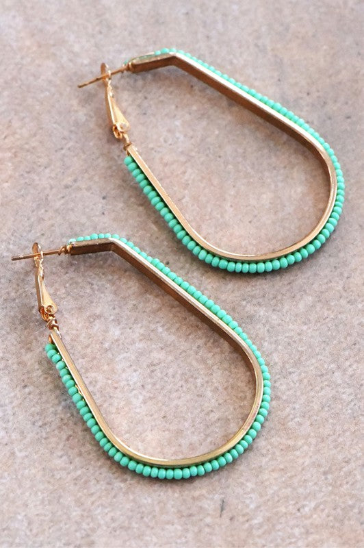 Turq Beaded Hoop Earrings