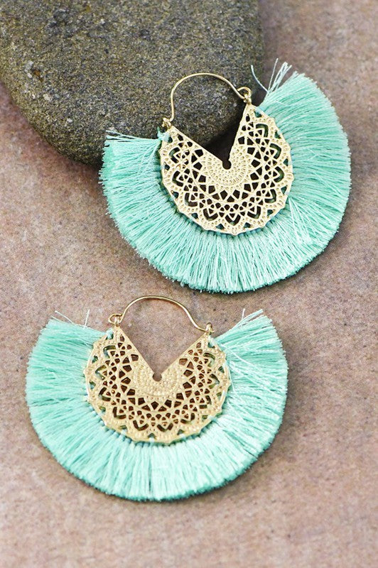 Boho Fan Hoop Earrings- Mint