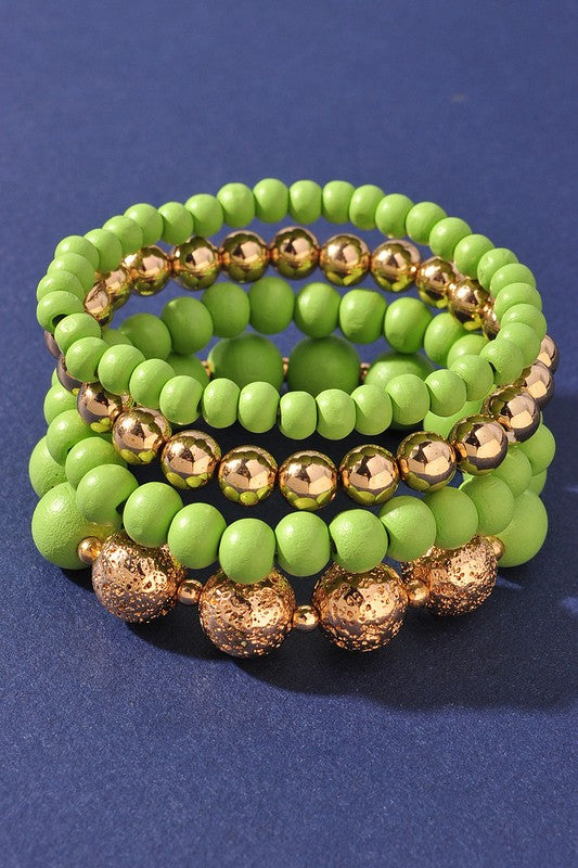 Ball Beaded Bracelet Set- Green