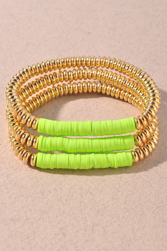 Rubber/ Metal Disc Bracelet Set- Green