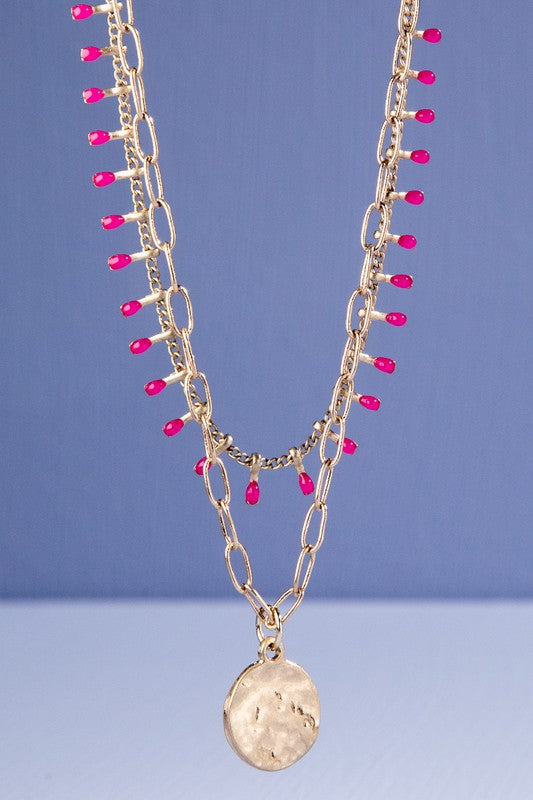 Double Chain Necklace- Fuchsia