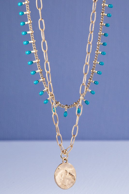Double Chain Necklace- Teal