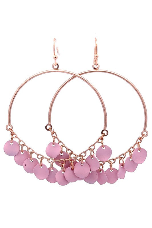 Dangle Hoop Earrings- Pink