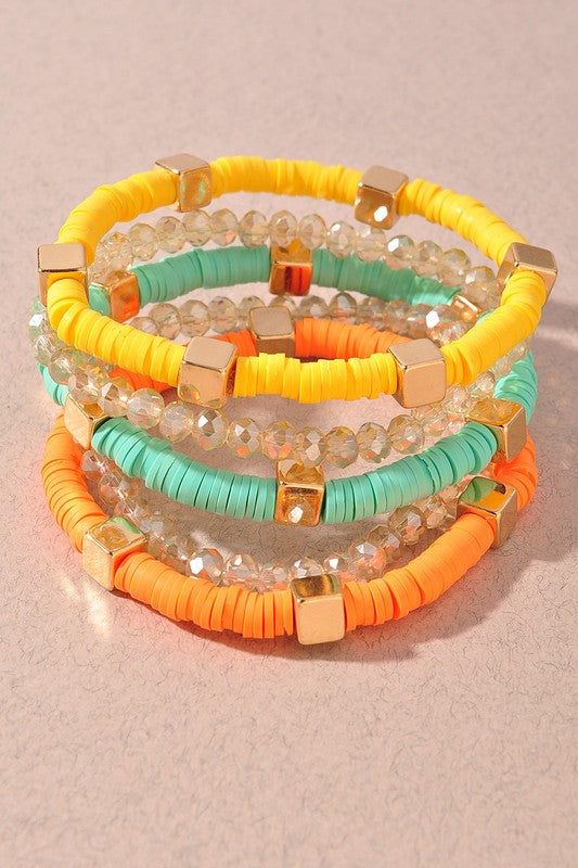 Multi (5) Bead Stretch Bracelet Set-Multicolor