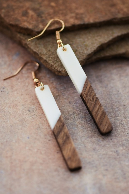 Wood & Resin Bar Earrings- White