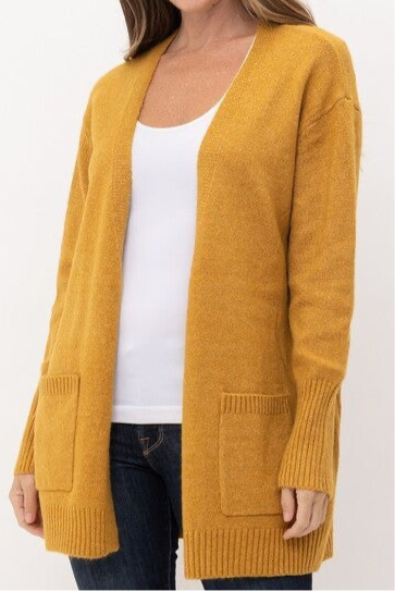 Mustard Open Front Cardigan Sweater