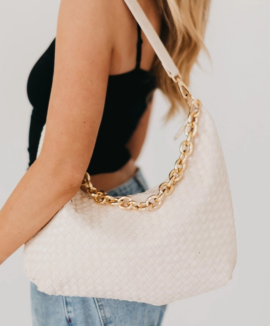Sienna Slouchy Woven Shoulder Bag-Cream