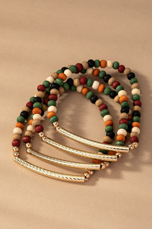Wood & Gold Accent Bracelet Set- Multi