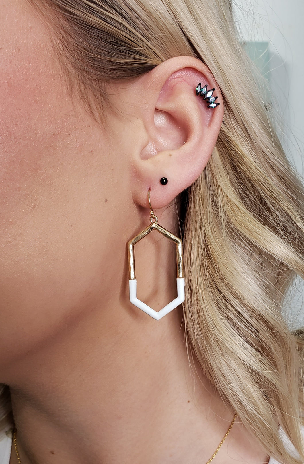 Hexagon Earrings- White