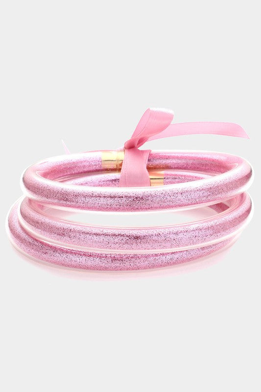 Thick Jelly Glitter Tube Bracelets- Pink