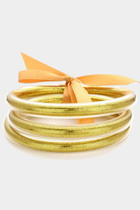 Thick Jelly Glitter Tube Bracelets- Gold