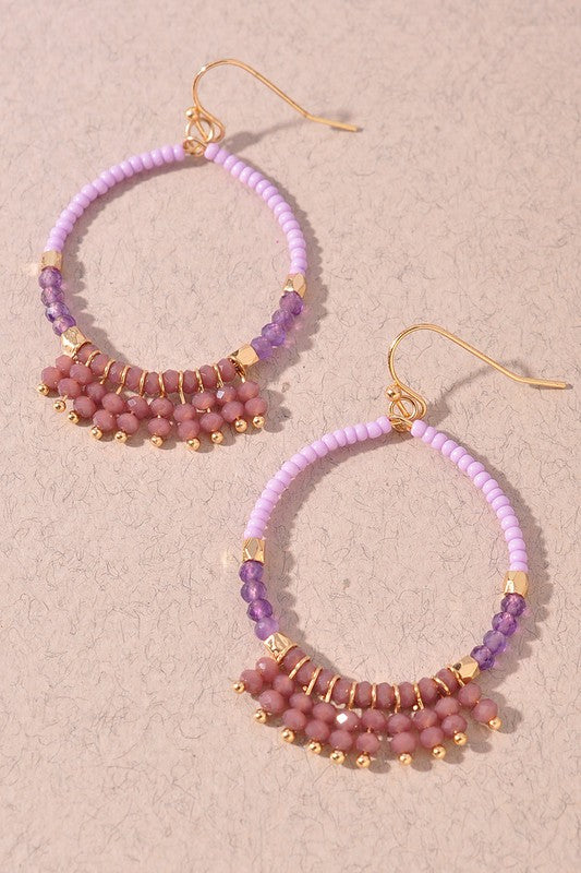 Seed Bead Fringe Earrings-Lavender