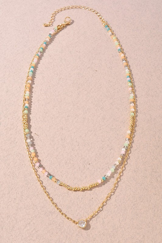 Beaded/Brass Layered Necklace-Multicolor
