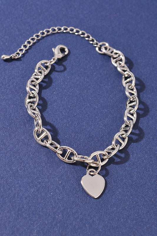 Metallic Heart Chain Bracelet-Silver