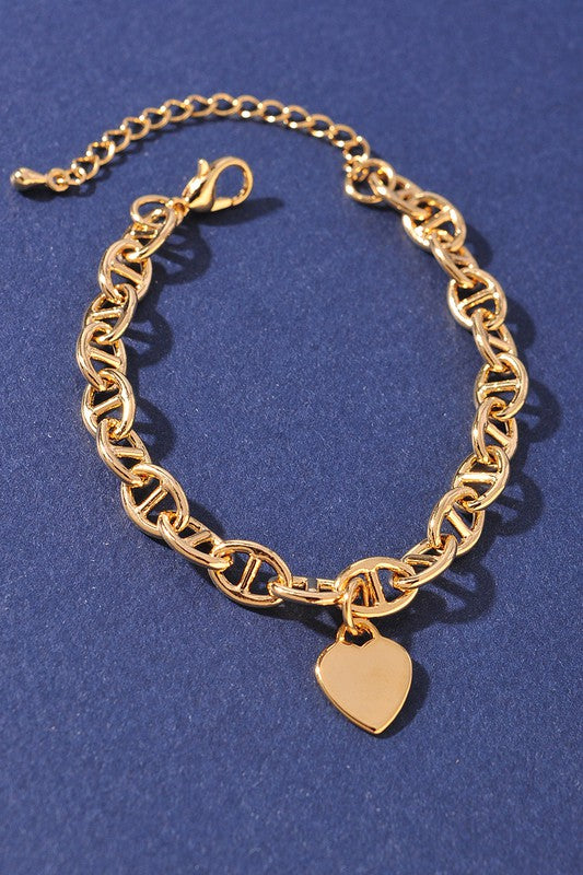Metallic Heart Chain Bracelet-Gold