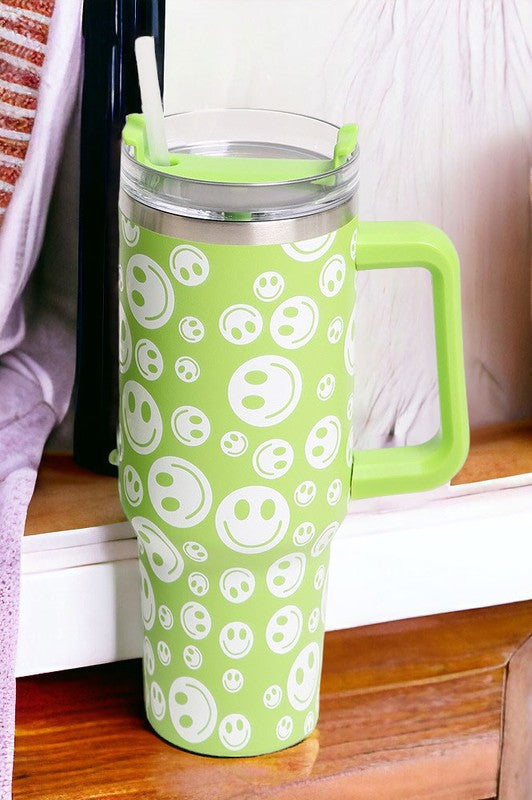 40 oz Tumbler-Green Smiley