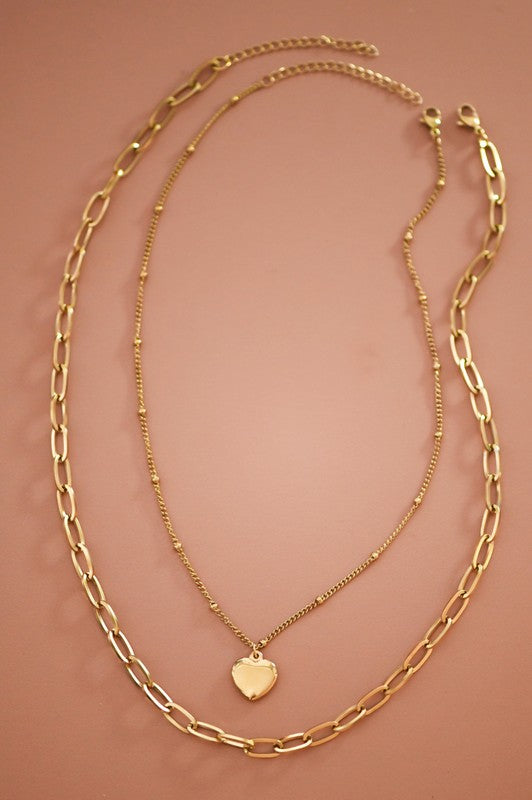 Layered Heart & Chain Necklace