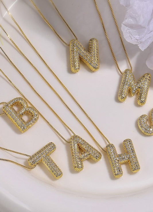 Bubble Rhinestone Initial Necklace