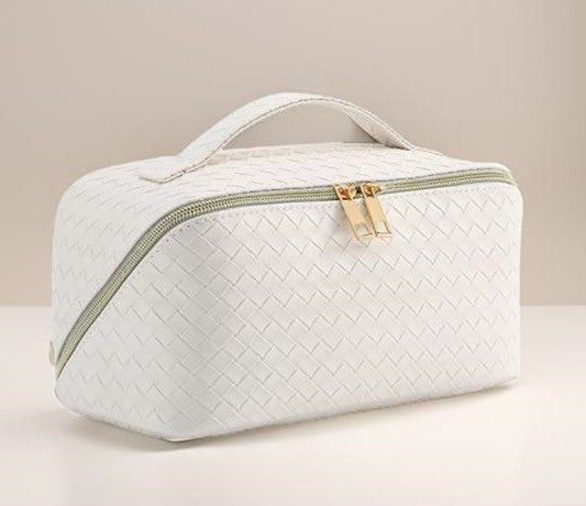 Woven Vegan Leather Cosmetic Case-Ivory