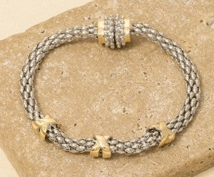 Elegant Mesh Two Toned Bracelet with Magnetic Closure