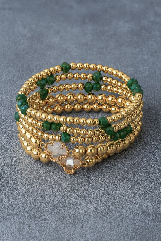 Gold & Green Beaded Bracelet Set