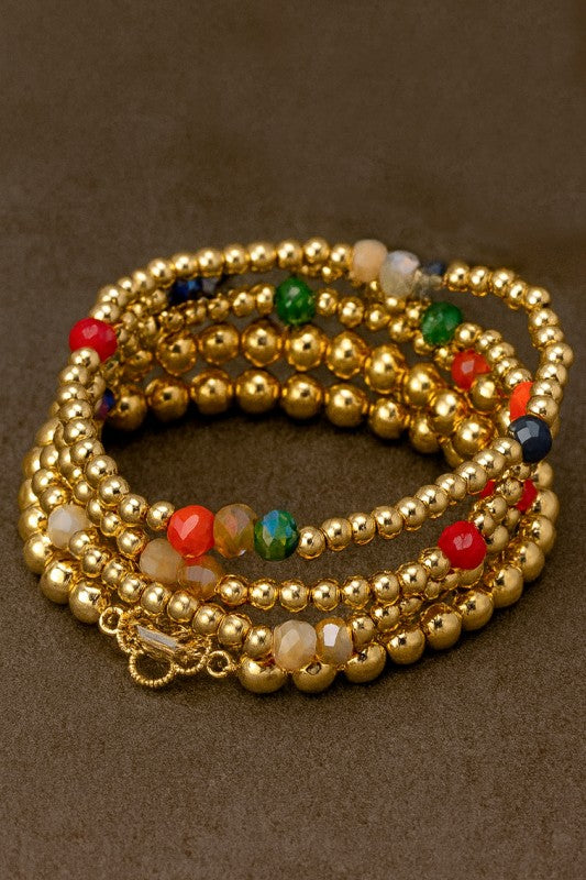 Gold & Multi Beaded Bracelet Set