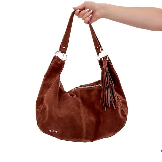 Boho Suede Fringe Hobo Bag – Cognac